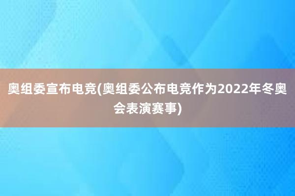 奥组委宣布电竞(奥组委公布电竞作为2022年冬奥会表演赛事)